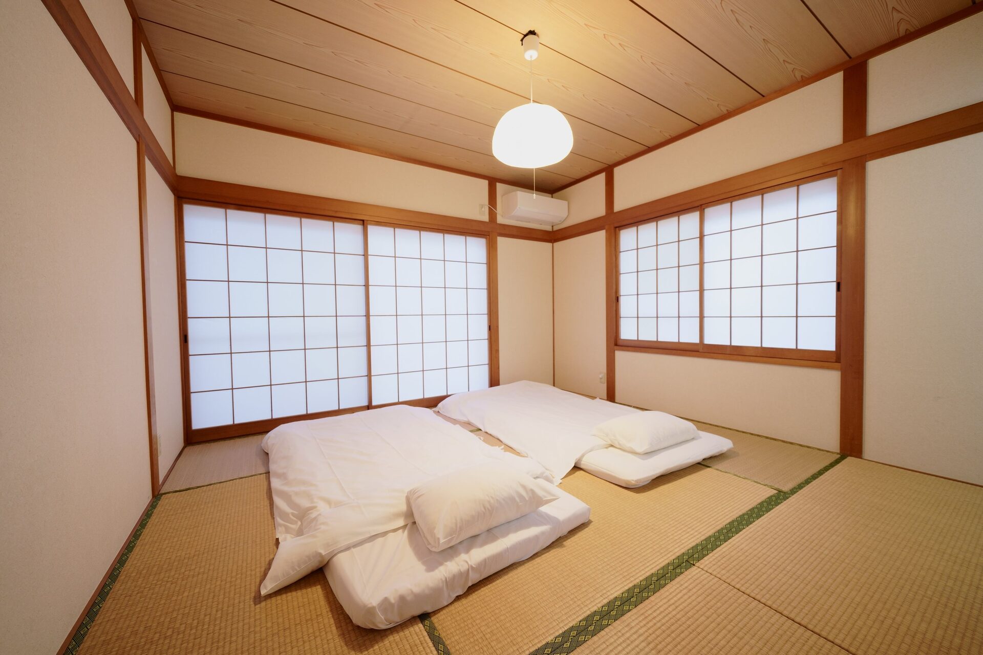 Japanese tatami bedroom with futons